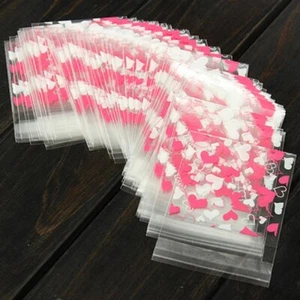 200 Pcs Resealable Cellophane Bags Self Adhesive Cookie Cello Bags Lovely Hea... - Picture 1 of 9