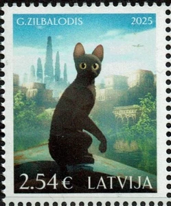 Briefmarke von LETTLAND 2025 - Animationsfilm "Flow" - Oscar-Preisträger Katze - Bild 1 von 1