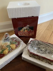 Fitz and Floyd Christmas Partridge Ceramic Trinket Box with Lid Red and Gold - Picture 1 of 5