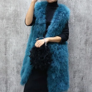 Womens Ostrich Fur Jacket Vest Mid legth Outwear Coat Korean Style New - Picture 1 of 13