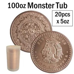 20x 5oz Aztec Mayan Calendar Large Copper Rounds Pure .999 Fine Coins XL Tub GSM - Picture 1 of 8