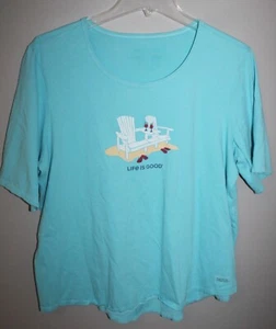 LIFE IS GOOD CRUSHER DAMEN T-SHIRT BLAU RELAX RASENSTÜHLE KURZARM XXL - Bild 1 von 2