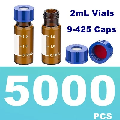 5000x Amber 2mL Autosampler HPLC Vials 9-425 Screw Cap Sample Storage Graduation - Image 1 of 4