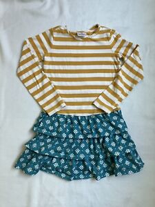 Hanna Andersson Dress Size 130 (Size 8) Yellow stripes and blue floral bottom