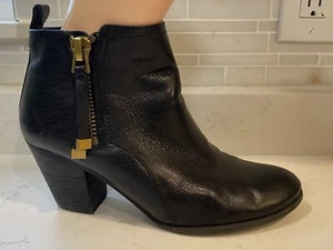 Franco Sarto Boots Diana Leather Ankle Bootie Double Zip Black Sz 38 or US 8-8.5 - Picture 1 of 10
