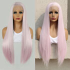 24inch Pink Wigs Straight Light Pink Lace Front Wig Pre Plucked  Syntheic Hair 