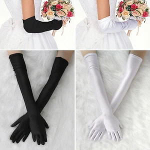 Women's Satin Long Gloves Opera Wedding Bridal Evening Party Prom Costume Glove - Picture 1 of 12
