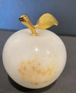 Marbel Stone Apple Paperweight Brass Stem 2.5”x2.5” - Picture 1 of 5