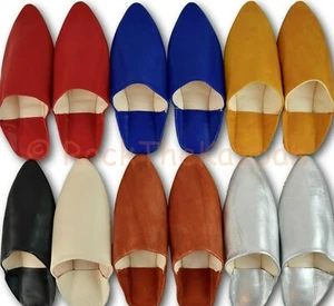 MOROCCAN LEATHER WOMENS POINTY BABOUCHE SHOES SLIPPERS MULES SLIDES *HARD SOLES* - Picture 1 of 42