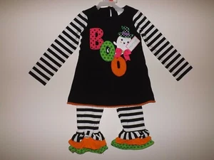 EMILY ROSE NWT Black Boo Dress Shirt Black White Leggings 2 Pc Set 4 Halloween - Picture 1 of 3