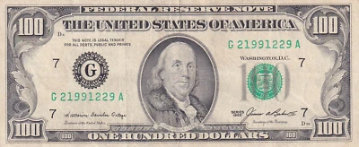 Vintage Series 1985 $100 note G21991229A fancy number 2/3 of a kind 2,9 trinary - Image 1 of 2