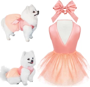 Summer Girl Dog Dress, Dog Silk Tulle Dress, Cute Princess Dog Dresses with Bow, - Picture 1 of 12