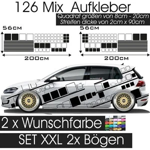 Seitenaufkleber Set Auto Dekor Rechtecke Streifen Aufkleber 126 Teilig - Picture 1 of 4