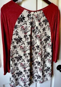 Ann Taylor Womens Tunic Sweater S/XS Dark Coral Mixed Media Floral,Lite, Boho - Picture 1 of 15