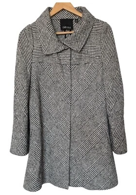 CARLISLE 羊毛粘纤女式粗花呢西装外套黑色白色夹克 12 码 — 第 1/4 张图片