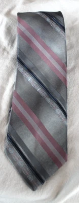 Corbata a rayas gris y rosa vintage Sears para hombre ancho clásico 56" largo Foto 1 de 4
