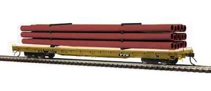 MTH TRAINS HO TTX 60' Wood Deck Flat Car with Marron Pipe Load #90290 - Picture 1 of 3