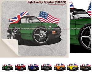 MGB MG British Convertible Flags DigiRods Cartoon Car Sherpa Fleece Blanket - Picture 1 of 8