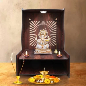 Luxurious Wooden Pooja Mandir for Home with Spacious Shelf & Focus Lights - Picture 1 of 6