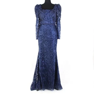 Mac Duggal 11187 blau bestickt Maxikleid formell Blütenblatt verziert 8 Kleid - Bild 1 von 8