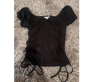 Topshop Black Puffy Sleeve Top With Cinched Sides Sz 12 Women’s - Image 1 of 4