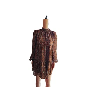 Forever 21 Rust orange dot floral Chiffon tiered Mini dress S. Excell. Condition - Picture 1 of 6