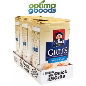 Quaker Quick 5-Minute Grits 15 lb 3 Pack Instant White Hominy Breakfast Bulk - Picture 1 of 5