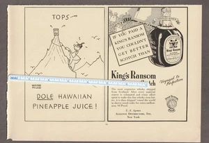 1936 KING'S RANSOM SCOTCH Magazine AD ~ DOLE Pineapple JUICE ~ RONEY PLAZA/Miami - Picture 1 of 2