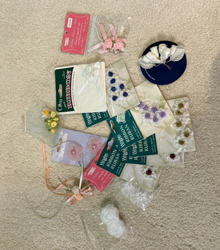 Lote Mixto de Cinta de Satén Rosa Flor y Lazos - Apliques Costura Arco Artesanal Foto 1 de 4
