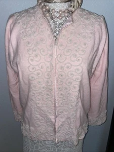 Woman’s VTG 1950s Lambswool Cardigan Seed Pearl Ornate Beaded Lined EUC Sweater - Picture 1 of 18