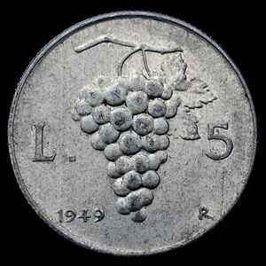 1949 Italy 5 Lire (Uva) Coin, km89 - Excellent Coin ๐ฎ๐น Free Shipping!!!! - Picture 1 of 2