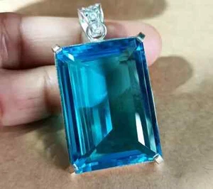 100 Ct+ Certified Natural Blue Topaz 925 Solid Silver Pendant Loose Gemstone - Picture 1 of 7