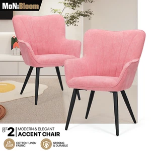 Set of 2 Pink Accent Chair Modern Living Room Chair Upholstered Furniture w/Arms - Picture 1 of 10