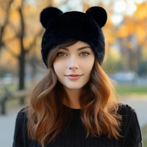 Wrapables Faux Fur Fluffy Bear Ears Winter Beanie Hat - Picture 1 of 13