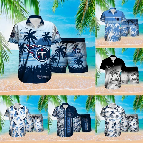 Tennessee Titans Men's Hawaiian Shirts Jogging Board Shorts 2PCS Casual Outfit Cover