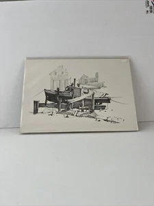 Frank Palmieri (1922-2017) Felt Tip Sketch Signed Seaside Town - Picture 1 of 4