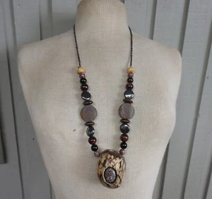 Tagua Secret Pipe Necklace Leopard Skin Jasper Inlay Jade Onyx Beads Adjustable - Picture 1 of 13