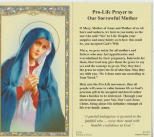 +Holy Card+..."Pro-Life Prayer to Our Sorrowful Mother" +Holy Cards+ {J8}~ - Picture 1 of 1