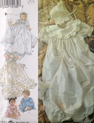 UC Style 2436 Sew Pattern Infant Baby Christening Gown Baptism Dress Hat Shawl - Image 1 of 4