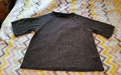 New look black 10 silver glitter shimmer t shirt top. Christmas xmas jumper - Image 1 of 2