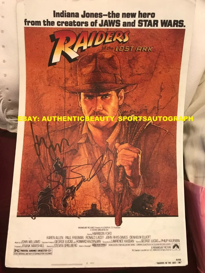 INDIANA JONES RAIDERS OF LOST ARK SIGNED HARRISON FORD+SPIELBERG 12x18 REPRINT - Image 1 of 1