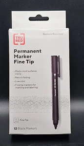 TRU RED Pen Permanent Markers Fine Tip Blk Dozen TR54533 - Picture 1 of 2