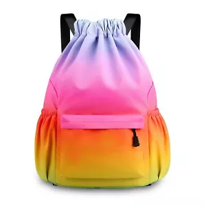 Drawstring Backpack, Lightweight Gym Bag Waterproof Sports Backpack Beach Bag - Picture 1 of 7