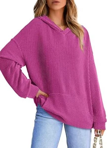 Dokotoo Women's Pullover Hoodies Sweatshirts Casual Loose Long Sleeve Ribbed Kni - Picture 1 of 16