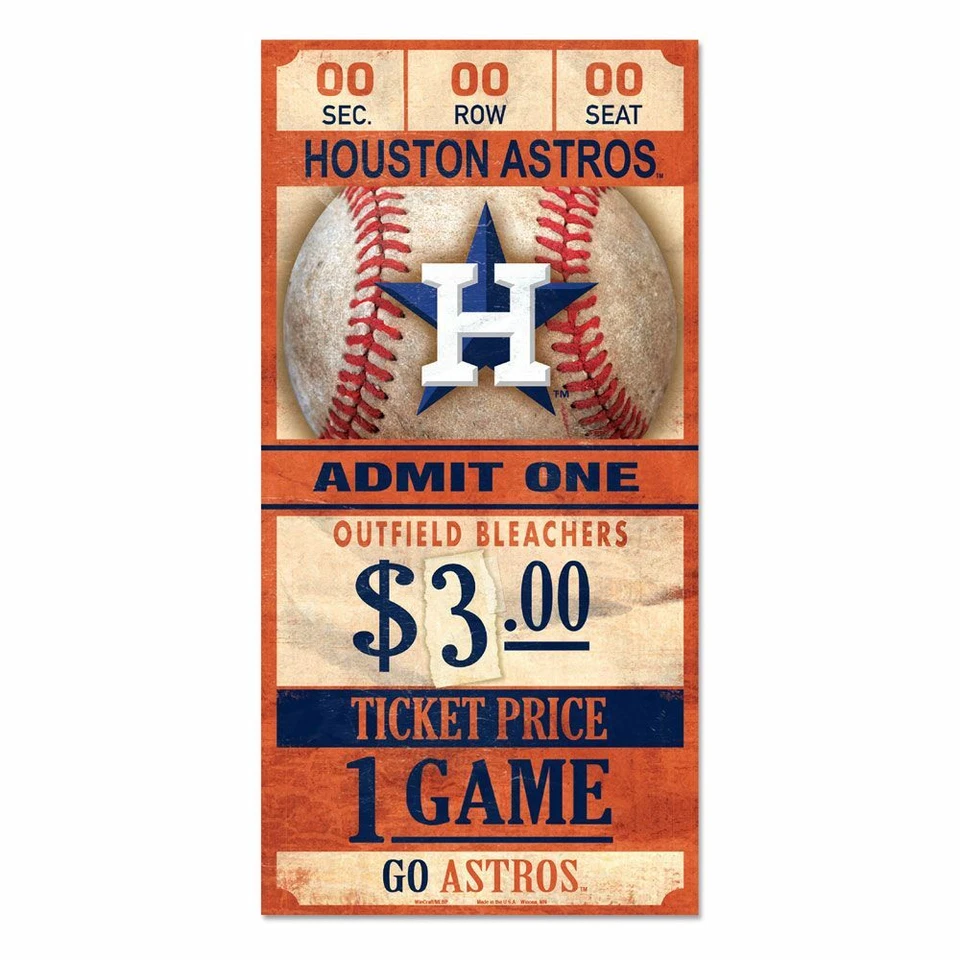 HOUSTON ASTROS GAME TICKET ADMIT ONE GO ASTROS WOOD SIGN 6"X12'' WINCRAFT 👀 - Image 1 of 1