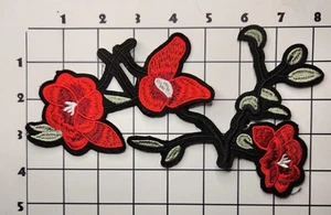 Large Red Black Vintage Flower Embroidered Sew On Applique Patch - Picture 1 of 1