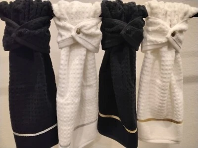 Lujosa toalla de mano colgante gruesa de lujo negra, plateada, dorada para baño de mano cocina Foto 1 de 4