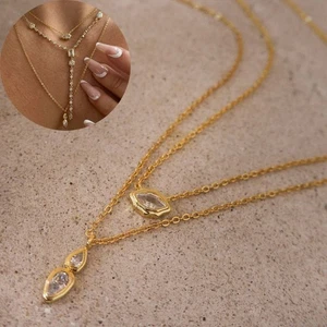 Oval Round Pendant Necklace Minimalist Choker Necklace Zirconia Necklace - Picture 1 of 18