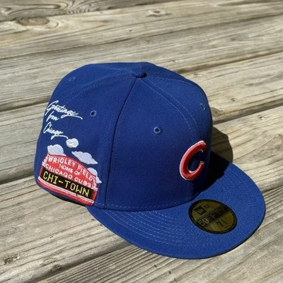 New Era 59Fifty Chicago Cubs Sombrero Ajustado Nube Iconos Parche Lateral Azul Real 7 5/8 Foto 1 de 4