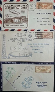 US 2 Macon+1 Spy Trip Zeppelin 1934 Covers With 3 Color Variations For Scott C19 - Picture 1 of 3